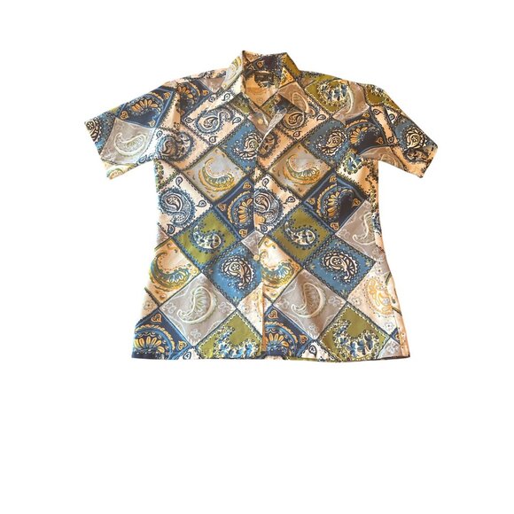 Vintage 70s JCPenney Mens Paisley Short Sleeve Button-Down Shirt Size M - Picture 1 of 4